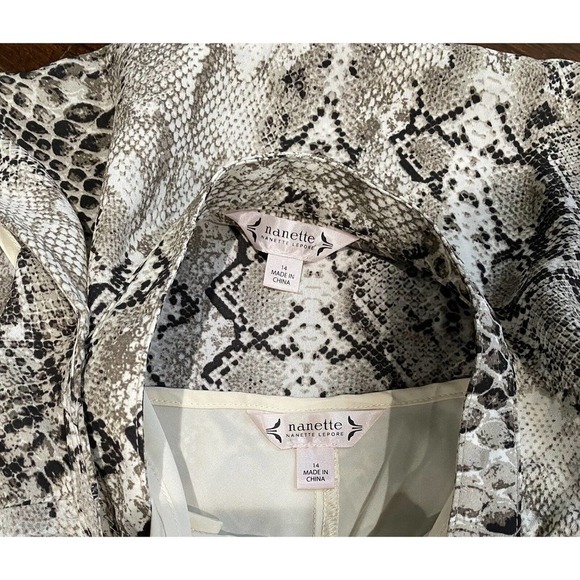 Nanette Lepore Brown Snake Print Tie Waist Shirt Dress Size 14 Slip Dress Lined - Picture 12 of 12